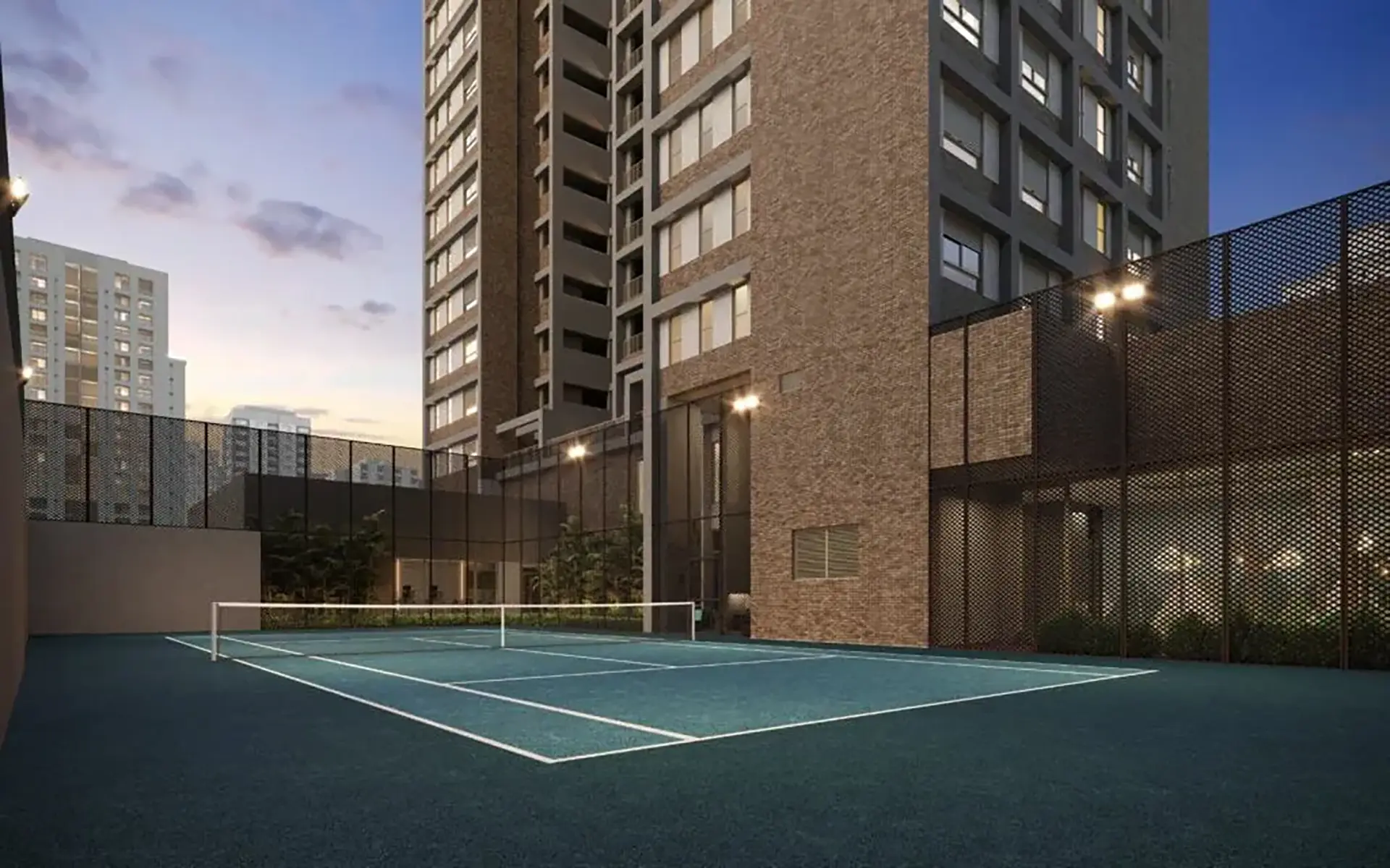 Um condomínio com quadra de tênis permite que os treinos nunca parem