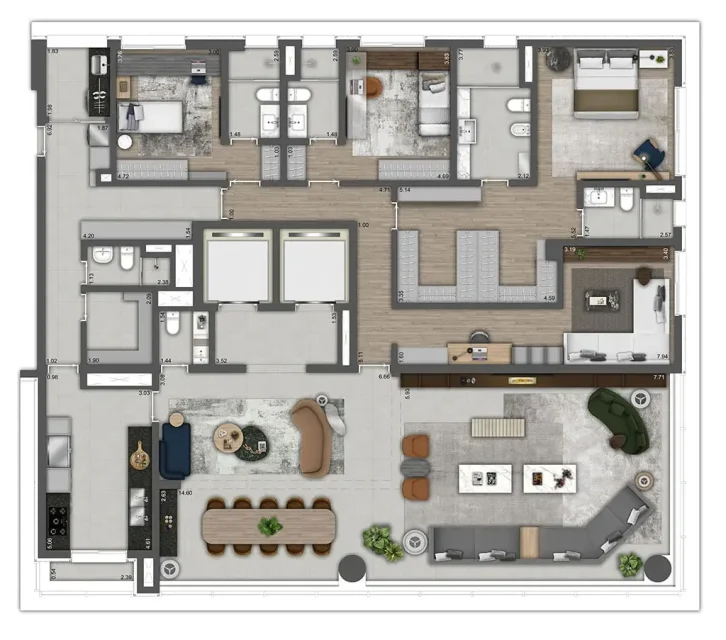 Planta opção 298m² | 3 suítes + family room