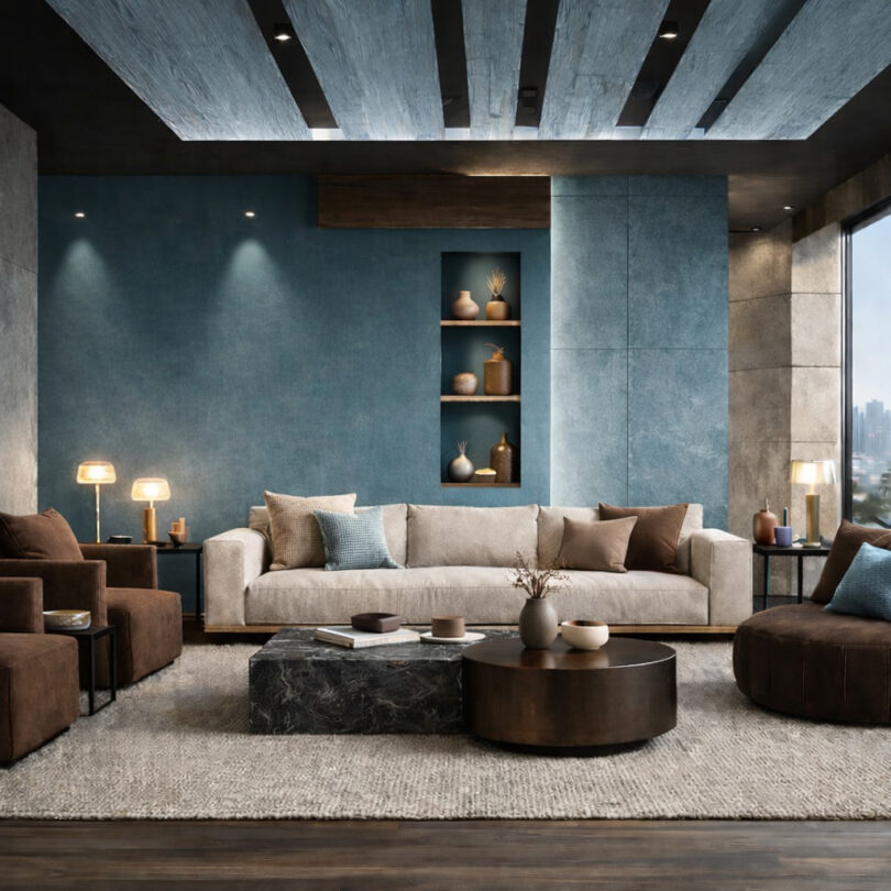 Glacier/Cool Blue + taupe quente + chocolate