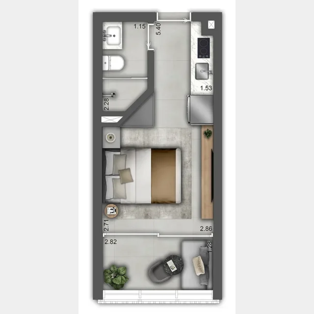 Planta Studio de 22 m²